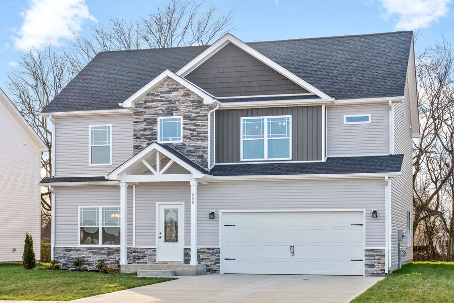 Representative exterior photo of a completed home built from the Bruno by Rockwood Homes in Cherry Fields, Clarksville, TN (Image 12). Representative exterior photo of a completed home built from the Bruno by Rockwood Homes in Cherry Fields, Clarksville, TN (Image 12).