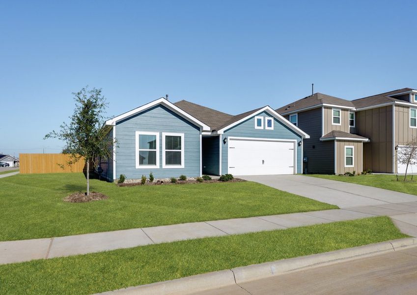 The Sabine has a driveway that leads to the garage. The Sabine has a driveway that leads to the garage.