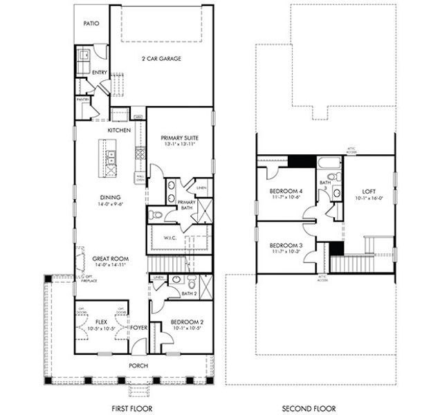 2D floor plan layout for the Mackenzie by Meritage Homes in Poplar Farms, Franklin, TN (Image 3).