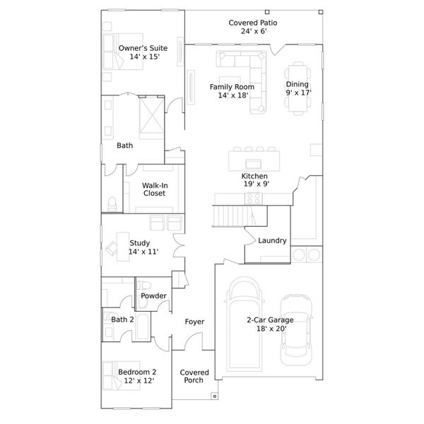 2D floor plan layout of this home in Samara, League City, TX (Image 2).