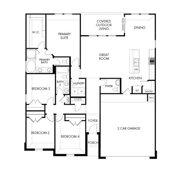 2D floor plan layout for the The Heritage by Meritage Homes in Opal Meadows, Kyle, TX (Image 3). 2D floor plan layout for the The Heritage by Meritage Homes in Opal Meadows, Kyle, TX (Image 3).