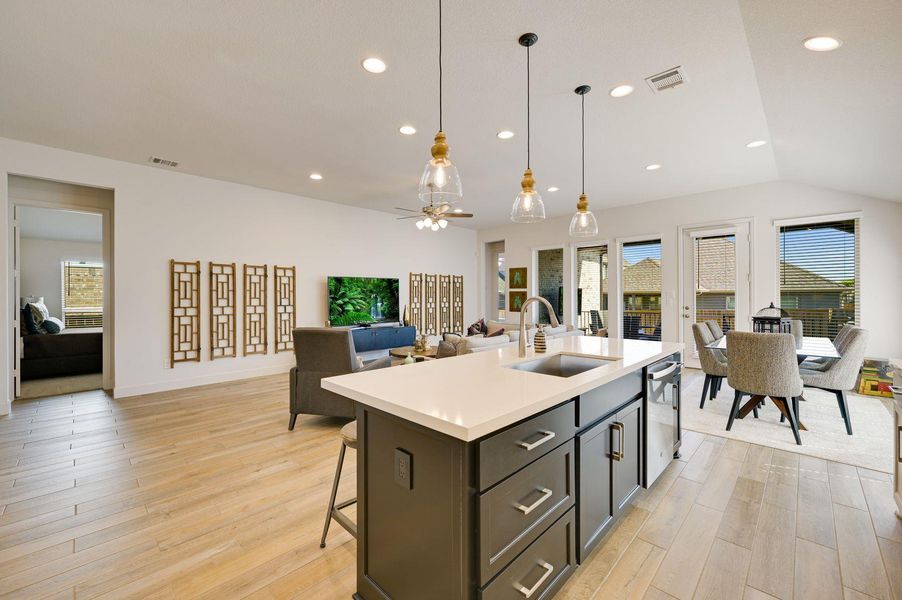 The specious kitchen opens to the living and dining room.