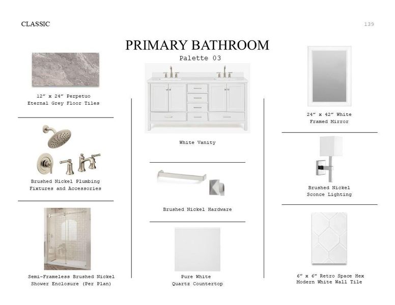 Classic Look Palette 3: Primary Bathroom Selection Sheet (*Artist rendering used for illustration purposes only.)