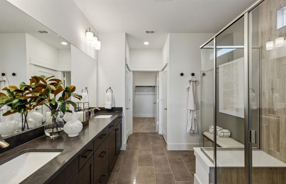 Elegant owner's bathroom with dual vanity *model representation Elegant owner's bathroom with dual vanity *model representation