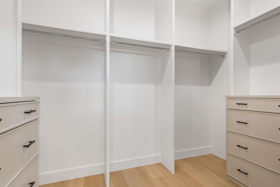 Spacious closet featuring light hardwood / wood-style flooring