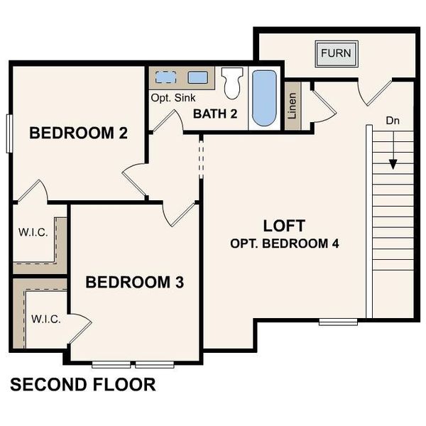 A detailed layout illustrates the second floor plan featuring multiple bedrooms and a loft. A detailed layout illustrates the second floor plan featuring multiple bedrooms and a loft.