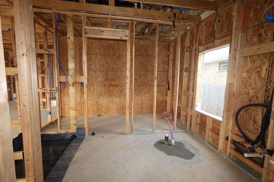 In-progress construction of a new home in Riceland 50’ Alley Load Homesites, Mont Belvieu, TX (Image 9). In-progress construction of a new home in Riceland 50’ Alley Load Homesites, Mont Belvieu, TX (Image 9).