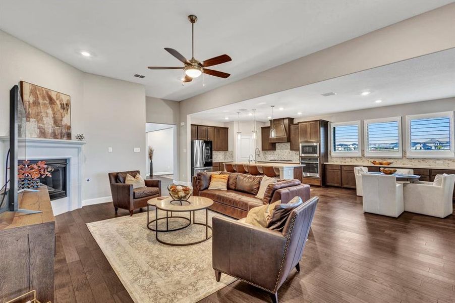 Great view of the entire open concept living area.