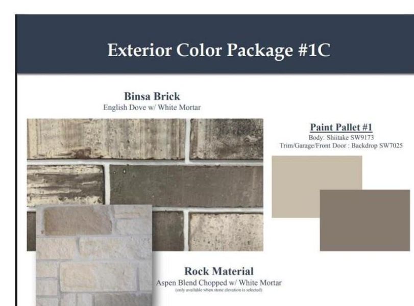 Sample of building materials used in homes in Windrose Green 45', Angleton (Image 6).