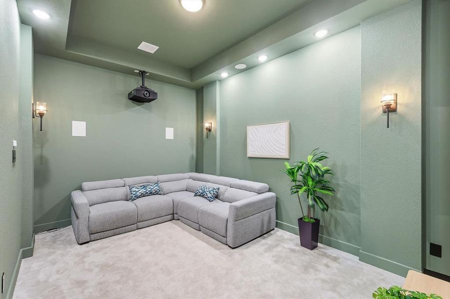 Cinema with carpet flooring, and dynamic lighting Cinema with carpet flooring, and dynamic lighting