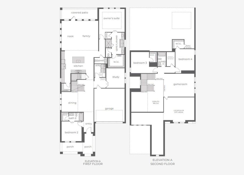 2D floor plan layout for the Genevieve by Normandy Homes in Village on Main Street, Frisco, TX (Image 2).