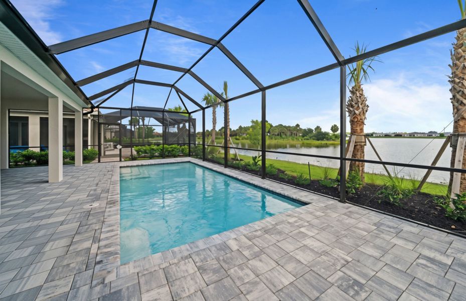Exterior details and patio area of a home in Del Webb Oak Creek, North Fort Myers (Image 22).