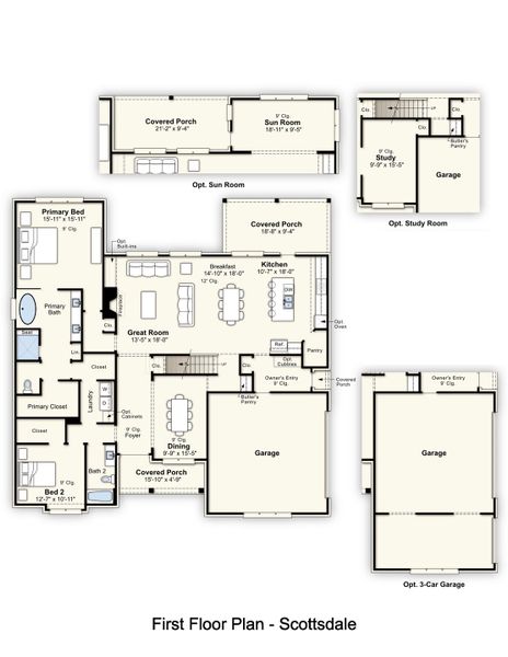 2D floor plan layout for the Scottsdale by Grant & Co in White Oak, Arlington, TN (Image 3).