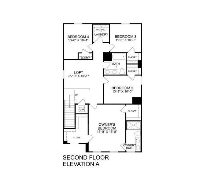 2D floor plan layout for the Marigold by Ryan Homes in Wren Woods 2-Story, Gray Court, SC (Image 3).