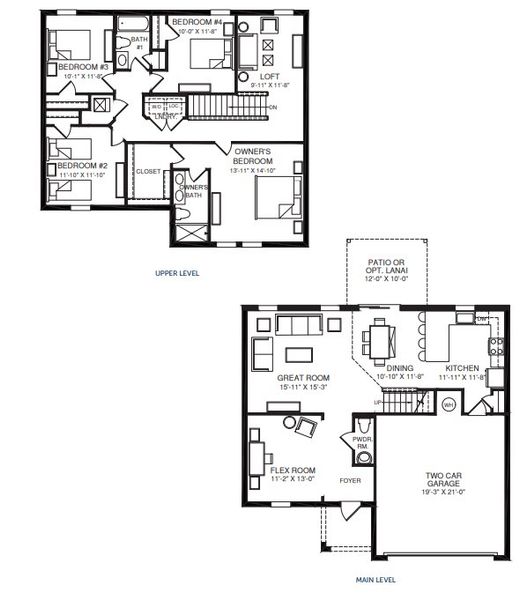 2D floor plan layout for the Willow by Ryan Homes in Terra Lago, Indiantown, FL (Image 1).
