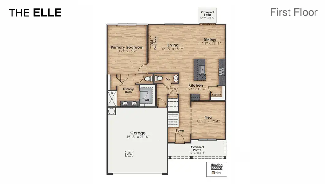 2D floor plan layout for the Elle by D.R. Horton in Saunders Village, Northwest, NC (Image 3).