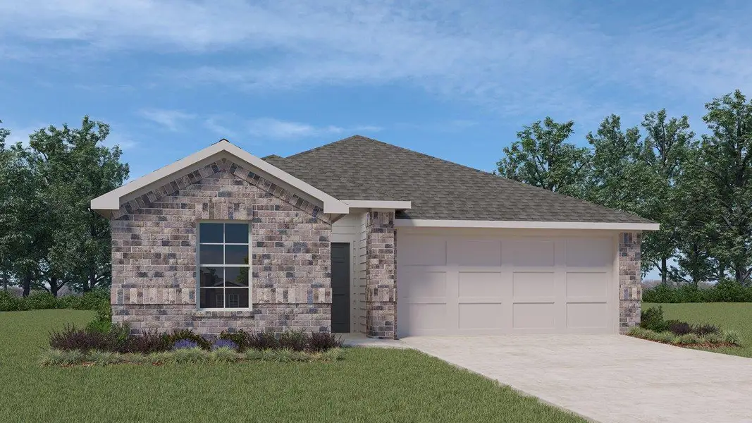 Front exterior of a new home in Turnbo Ranch, Killeen, TX, highlighting curb appeal (Image 1). Front exterior of a new home in Turnbo Ranch, Killeen, TX, highlighting curb appeal (Image 1).