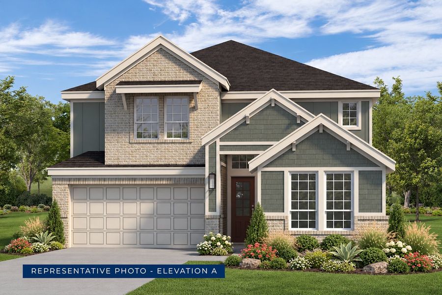 Representative exterior photo of a completed home built from the Roosevelt F by First Texas Homes in The Villages of Hurricane Creek, Anna, TX (Image 1). Representative exterior photo of a completed home built from the Roosevelt F by First Texas Homes in The Villages of Hurricane Creek, Anna, TX (Image 1).