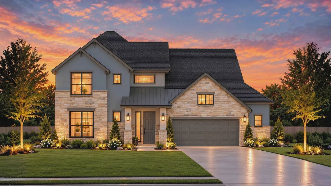 Representative exterior photo of a completed home built from the Rivers by Chesmar Homes in Crescent Bluff, Georgetown, TX (Image 20).