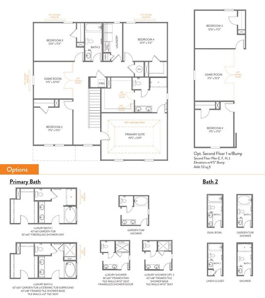 2D floor plan layout for the Kipling by True Homes in Westbrook Falls, Colfax, NC (Image 5).