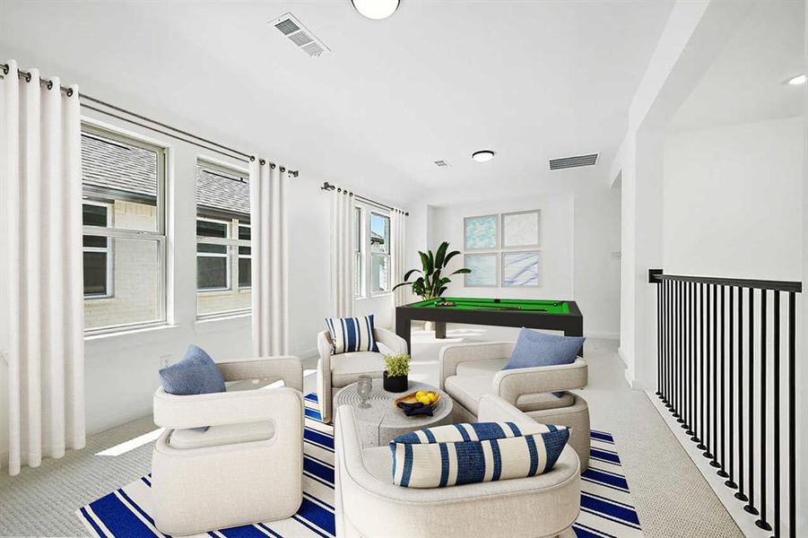 Living area featuring carpet flooring and pool table Living area featuring carpet flooring and pool table