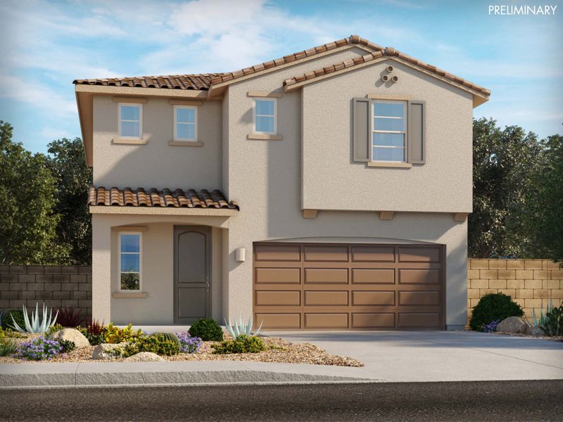 Representative exterior photo of a completed home built from the Park by Meritage Homes in Sonora at Entrada del Pueblo, Sahuarita, AZ (Image 1).