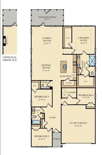 2D floor plan layout of this home in Horizons at Summers Corner | 55+, Summerville, SC (Image 2).