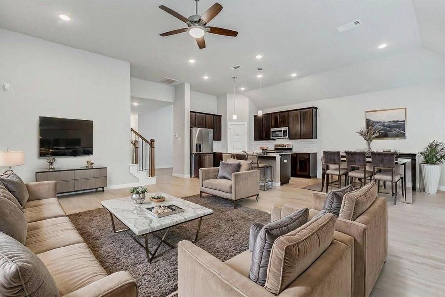 Spacious open floor plan with high ceilings! This photo has been virtually staged Spacious open floor plan with high ceilings! This photo has been virtually staged