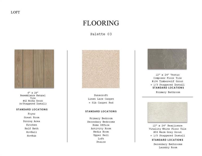 Loft Look Palette 3: Flooring Selection Sheet (*Artist rendering used for illustration purposes only.)