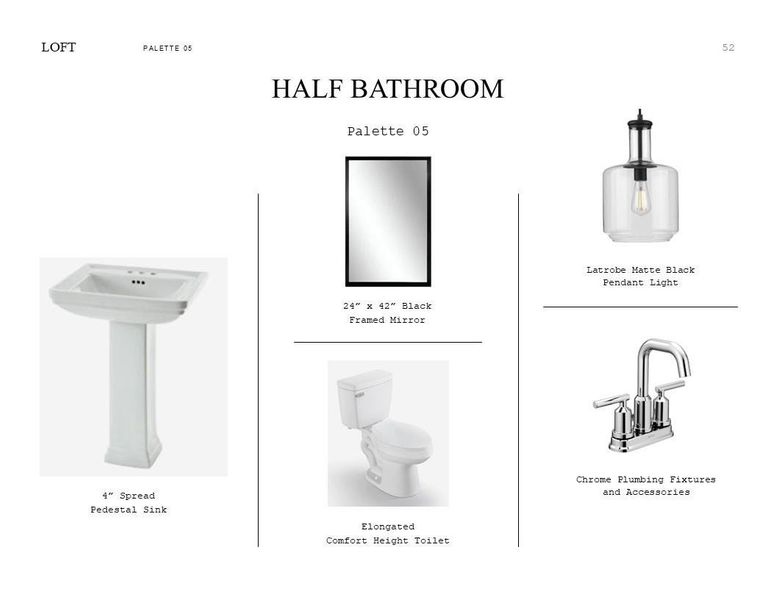 Loft Look Palette 5: Half Bath Selection Sheet (*Artist rendering used for illustration purposes only.)
