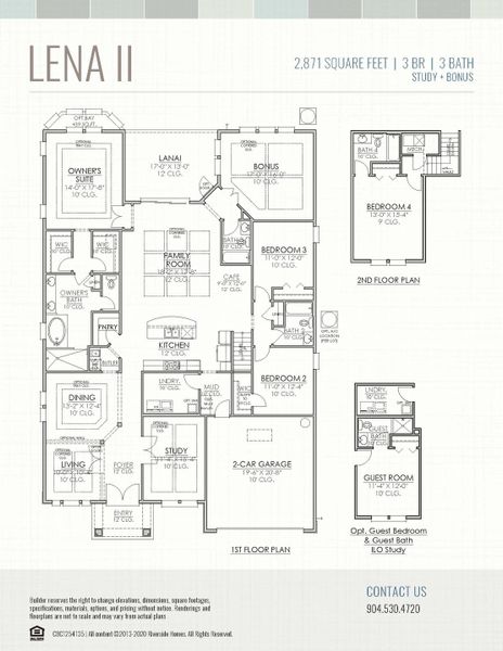 2D floor plan layout for the Lena by Riverside Homes in Hidden Creek at SilverLeaf, St. Augustine, FL (Image 4).