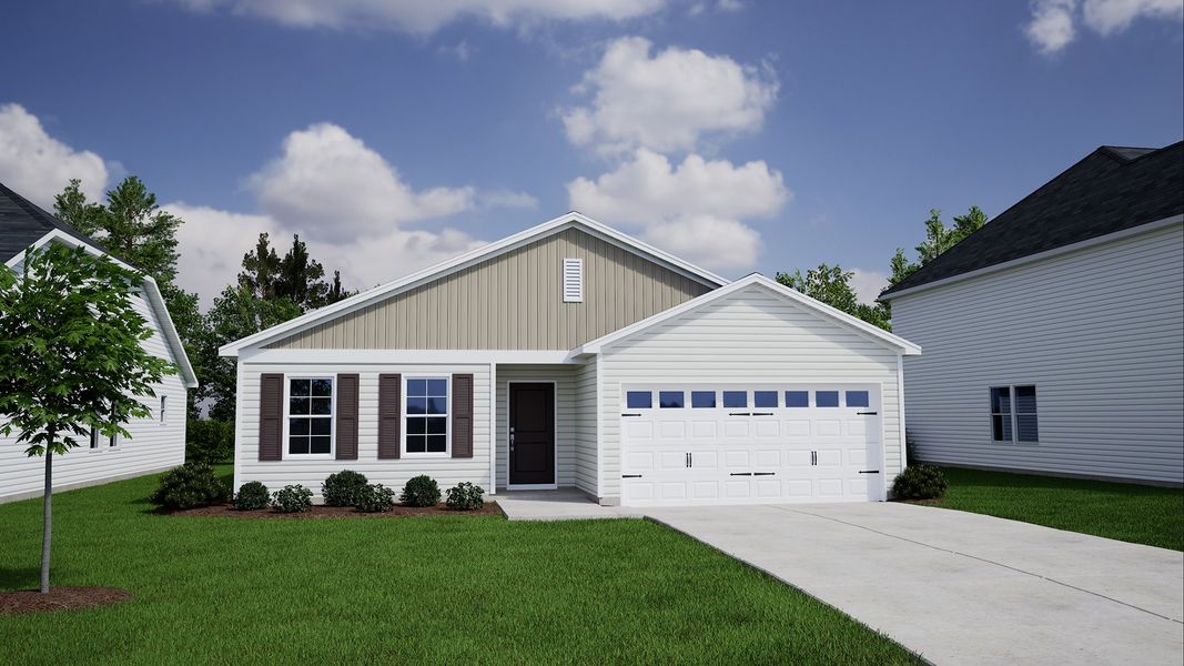 Representative exterior photo of a completed home built from the Dorchester - Genesis Value Collection by Mungo Homes in Citadel Point at Southbridge, Sneads Ferry, NC (Image 1).
