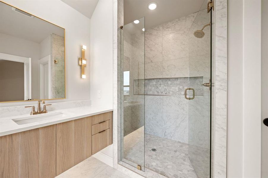 You will never want to leave the oversized, walk in shower in your new owner's bath!