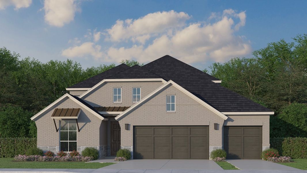 Plan 1531 Elevation C with Stone & 3rd Car Garage Plan 1531 Elevation C with Stone & 3rd Car Garage