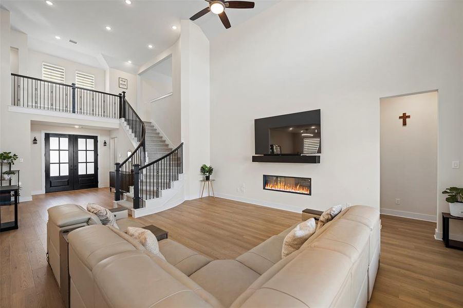 The family room includes a beautiful fireplace!