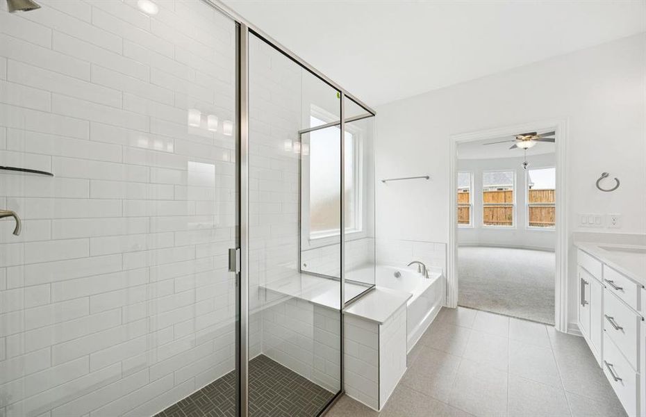 Spacious shower in owner's bath Spacious shower in owner's bath