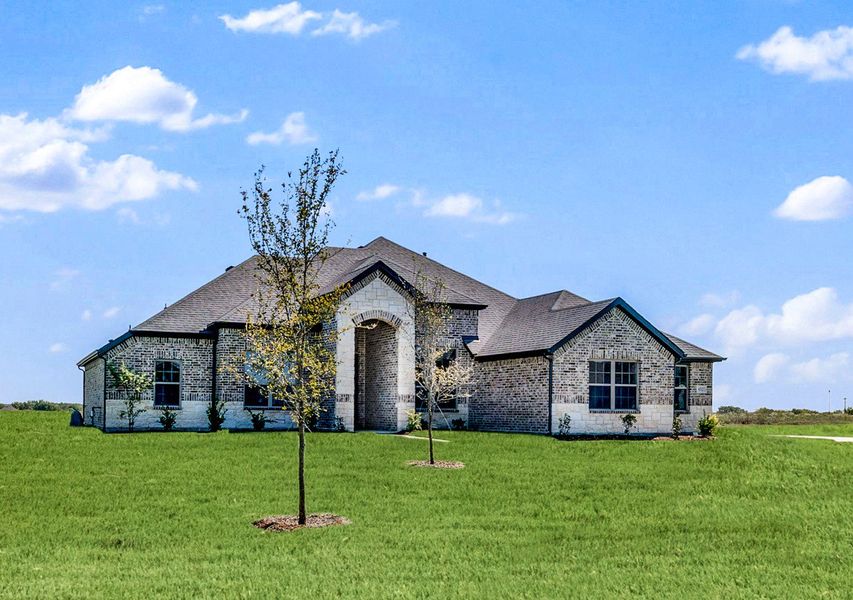 Front exterior of a new home in Berkshire Estates, Mesquite, TX, highlighting curb appeal (Image 22).
