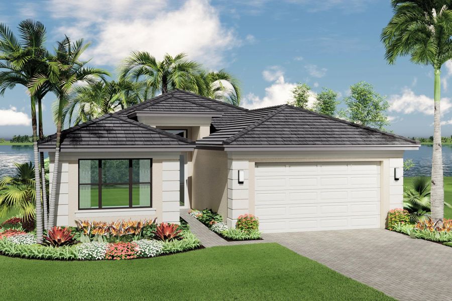 Exterior rendering of this home design in Valencia Parc at Riverland, Port St. Lucie, FL (Image 2). Exterior rendering of this home design in Valencia Parc at Riverland, Port St. Lucie, FL (Image 2).