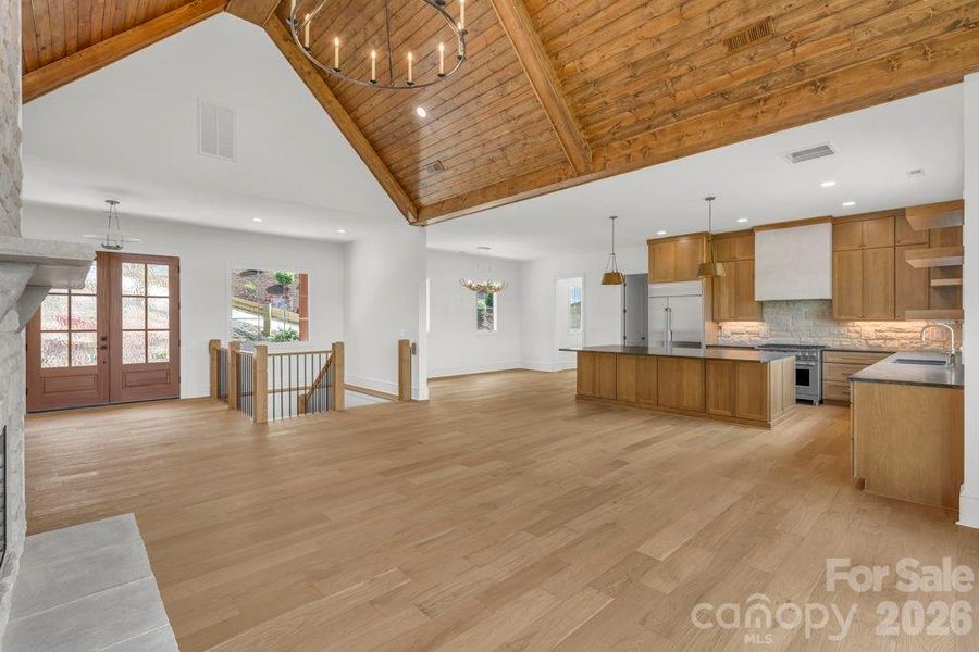 Open Great Room, Kitchen, & Dining area