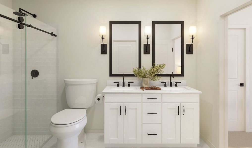 Primary bath with matte black accents