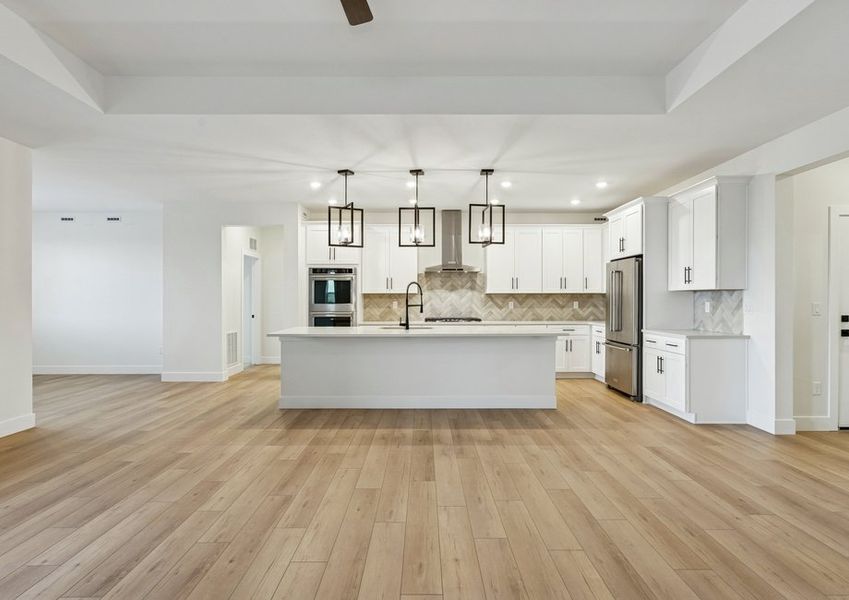 The family room sits adjacent to the kitchen.