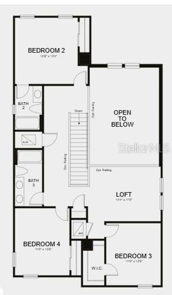 2D floor plan layout of this home in The Waters at Center Lake Ranch, St. Cloud, FL (Image 2).