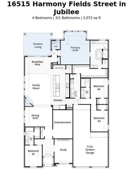 2D floor plan layout of this home in Jubilee: 70ft. lots, Hockley, TX (Image 2).