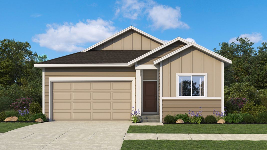 Representative exterior photo of a completed home built from the Cadence by Brightland Homes in Granary, Johnstown, CO (Image 1). Representative exterior photo of a completed home built from the Cadence by Brightland Homes in Granary, Johnstown, CO (Image 1).