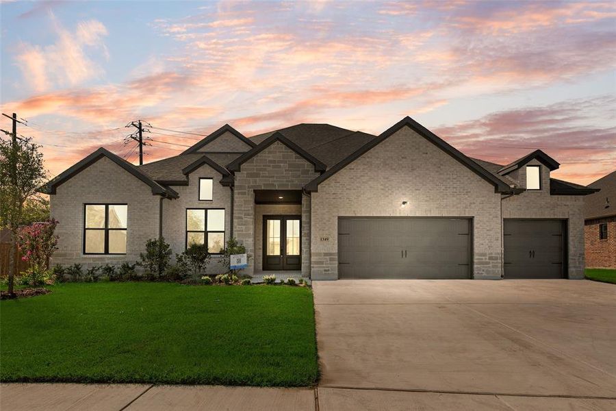 Front exterior of a new home in Lincoln Pointe, Van Alstyne, TX, highlighting curb appeal (Image 22). Front exterior of a new home in Lincoln Pointe, Van Alstyne, TX, highlighting curb appeal (Image 22).