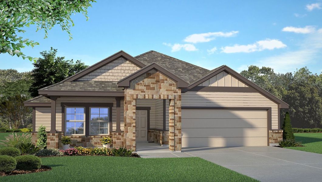 Representative exterior photo of a completed home built from the Prescott by D.R. Horton in Southern Pointe, College Station, TX (Image 1). Representative exterior photo of a completed home built from the Prescott by D.R. Horton in Southern Pointe, College Station, TX (Image 1).