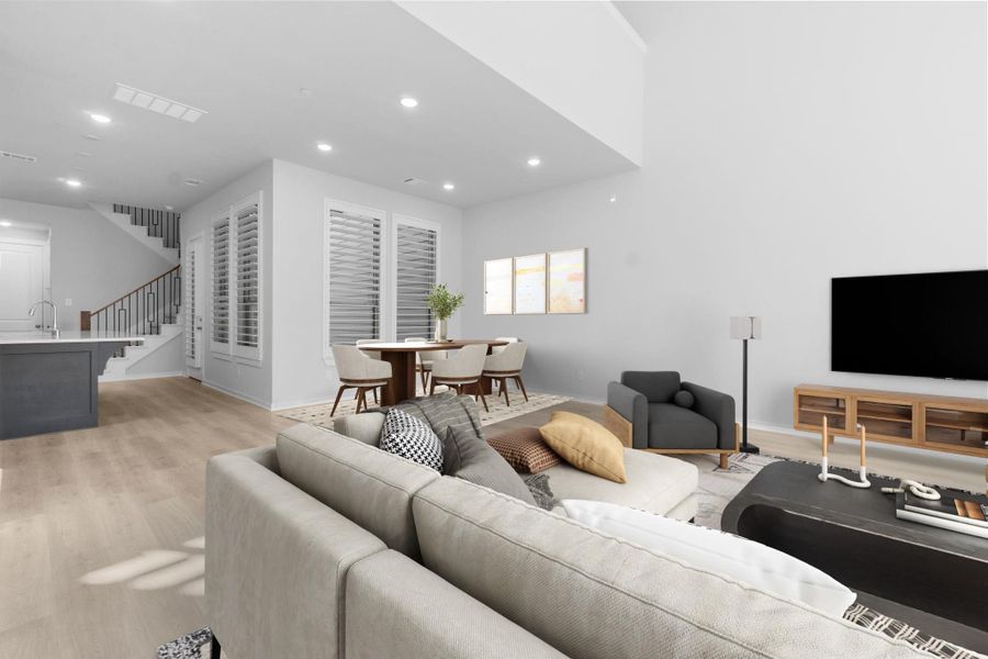 Virtually staged living/dining room