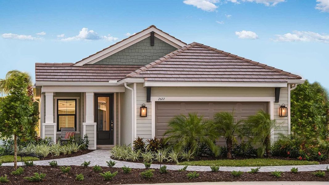 Front exterior of a new home in Windward, Sarasota, FL, highlighting curb appeal (Image 2). Front exterior of a new home in Windward, Sarasota, FL, highlighting curb appeal (Image 2).