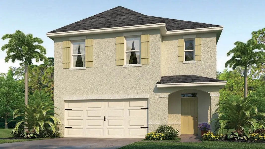 Front exterior of a new home in Lake Deer Estates, Poinciana, FL, highlighting curb appeal (Image 2).