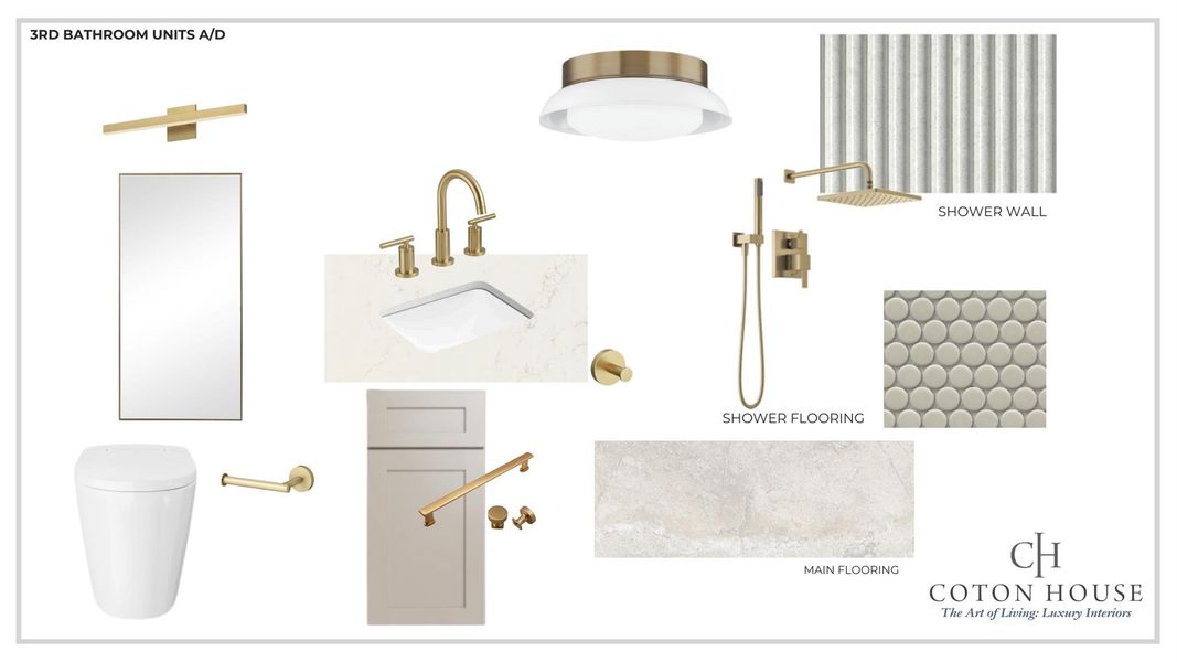 Unit A/D Secondary Bathroom selections. Exact selections possible to change due to availability or curated design.